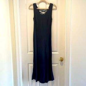 New LAVINIA TEMPLE Linen Sleeveless Dark Blue Maxi Dress - Size XS